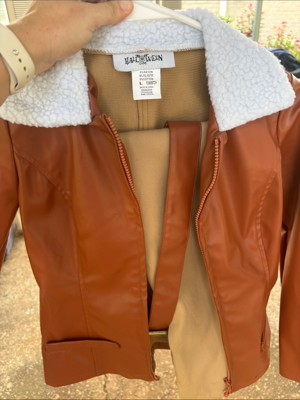 Kids Tan Faux Leather Jacket with White Sherpa Collar